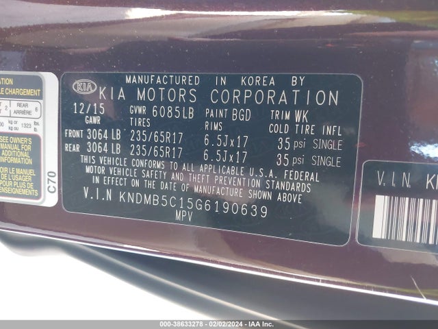 KIA SEDONA LX 2016 KNDMB5C15G6190639 Image 9