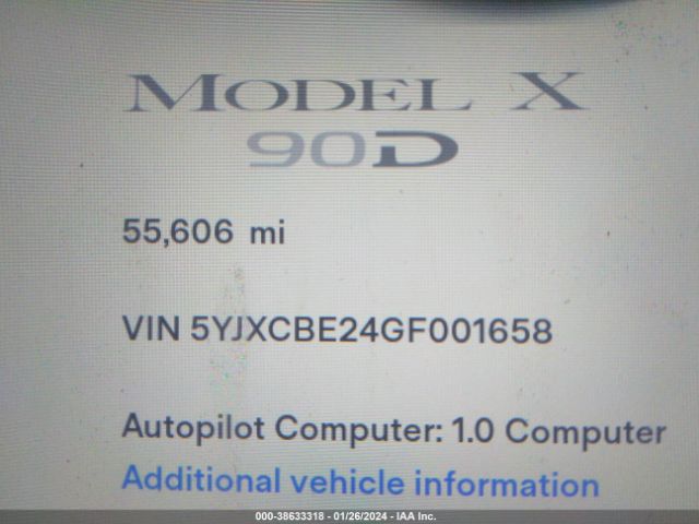 5YJXCBE24GF001658 Tesla Model X 60d/70d/75d/90d/p100d