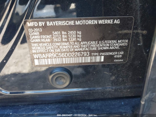 2013 BMW 550I VIN: WBAFR9C56DD226793