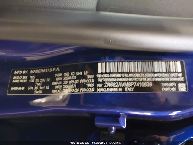 2023 MASERATI GRECALE MODENA VIN: ZN682AVM8P7410639