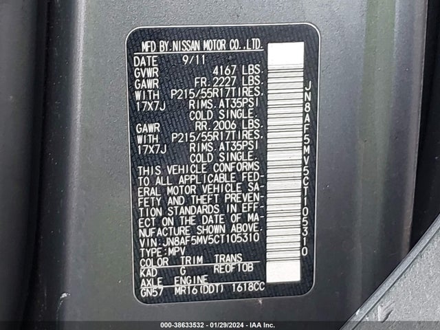 2012 NISSAN JUKE SL VIN: JN8AF5MV5CT105310