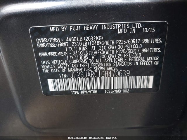 Subaru Forester 2.5i Limited 2016 JF2SJARC1GH470639 Image 9