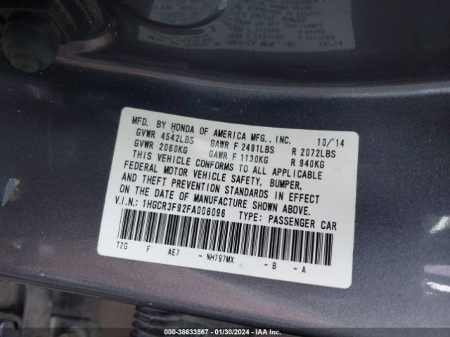 1HGCR3F92FA008096 Honda Accord Touring