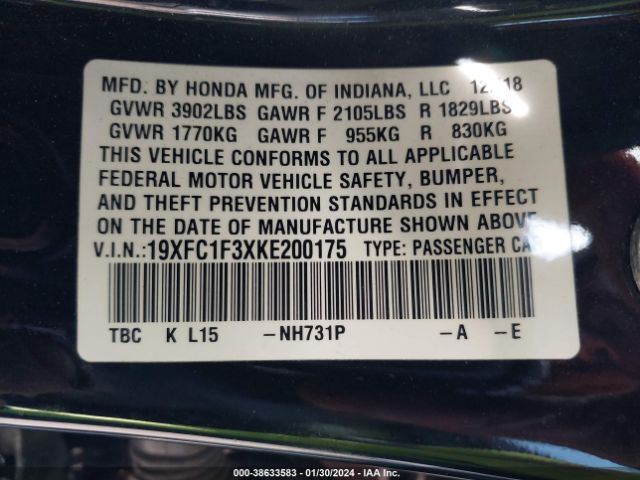 19XFC1F3XKE200175 Honda CIVIC EX