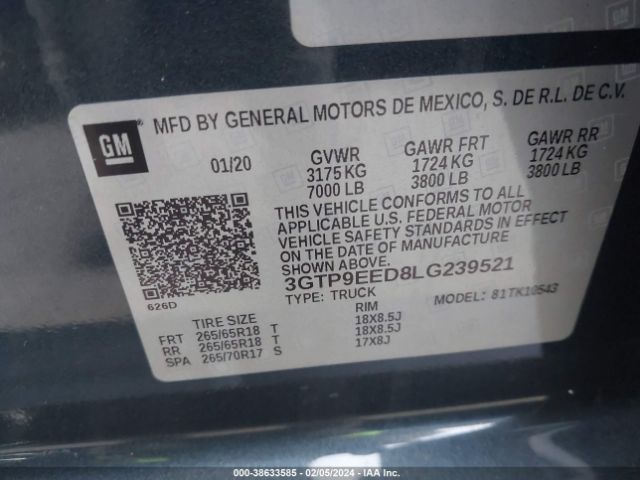 3GTP9EED8LG239521 GMC Sierra 1500 4wd  Short Box At4