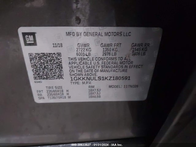 GMC Acadia Slt-1 2019 1GKKNULS1KZ180591 Image 9