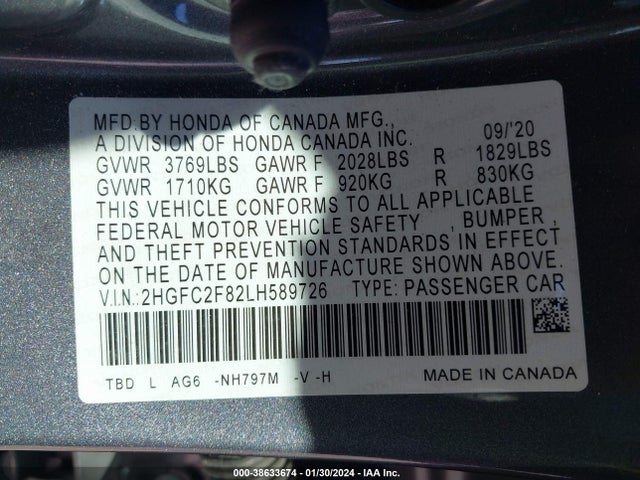Honda Civic Sport 2020 2HGFC2F82LH589726 Image 9