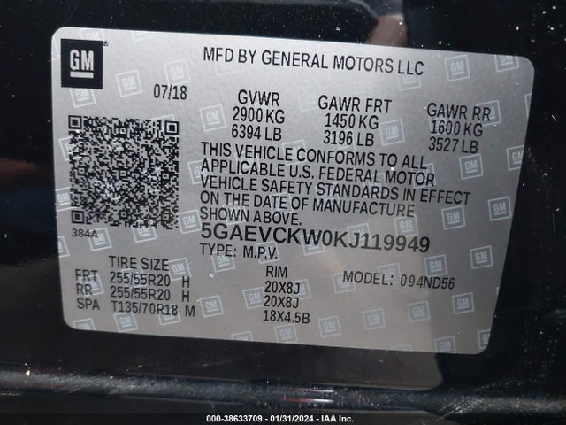 Buick Enclave Awd Avenir 2019 5GAEVCKW0KJ119949 Image 9