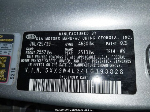 5XXGW4L24LG393828 KIA Optima Sx Turbo