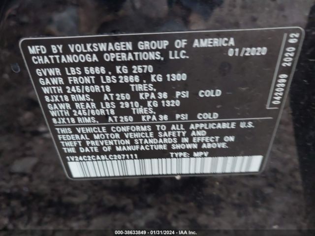 1V24C2CA9LC207111 Volkswagen Atlas Cross Sport 2.0t Se
