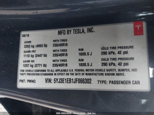 5YJ3E1EB1JF066302 Tesla Model 3 Long Range/performance