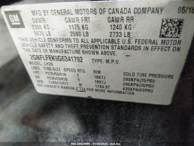 Chevrolet EQUINOX LT 2016 2GNFLFEK9G6341792 Image 9
