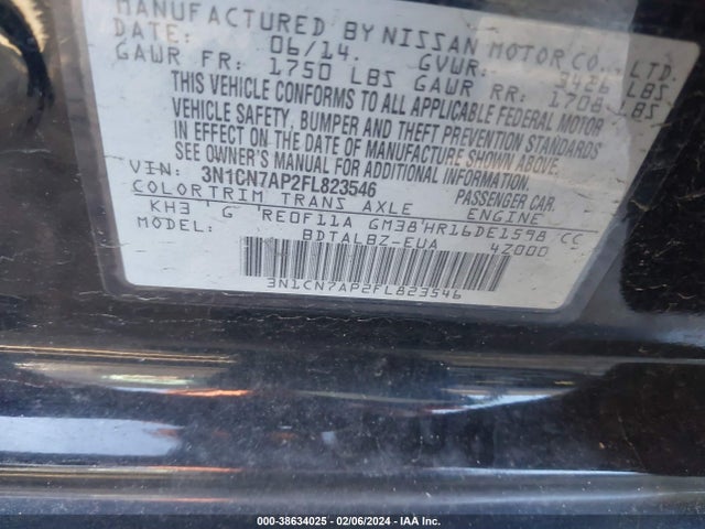 Nissan Versa 1.6 Sv 2015 3N1CN7AP2FL823546 Image 9