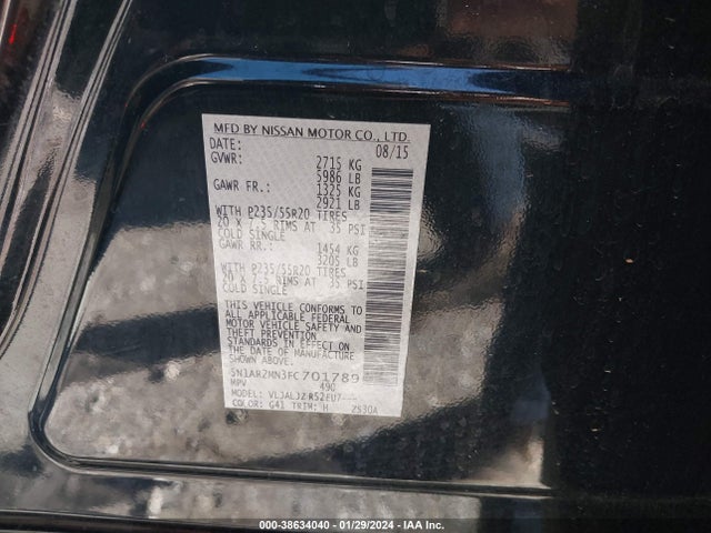 Nissan Pathfinder Platinum 2015 5N1AR2MN3FC701789 Image 9