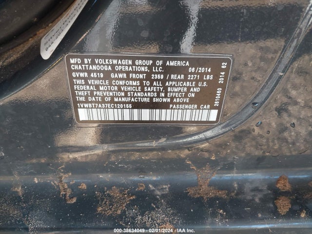 1VWBT7A37EC120155 Volkswagen Passat 1.8t Sport