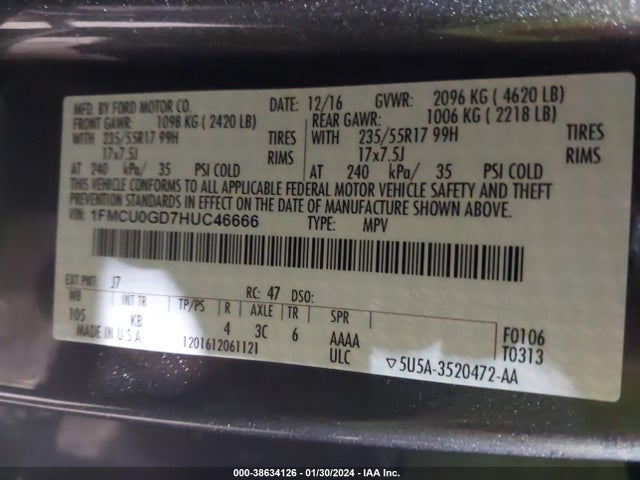 1FMCU0GD7HUC46666 Ford ESCAPE SE