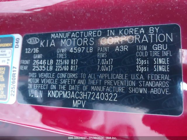 KNDPM3AC3H7240322 KIA Sportage Lx