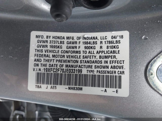 Honda CIVIC EX 2018 19XFC2F70JE033199 Image 9