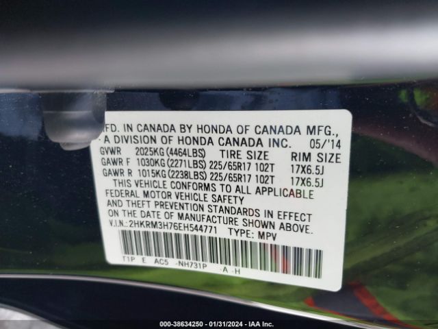 2HKRM3H76EH544771 Honda Cr-v Ex-l