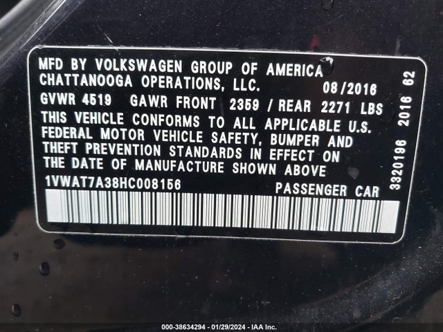 1VWAT7A38HC008156 Volkswagen Passat 1.8t S