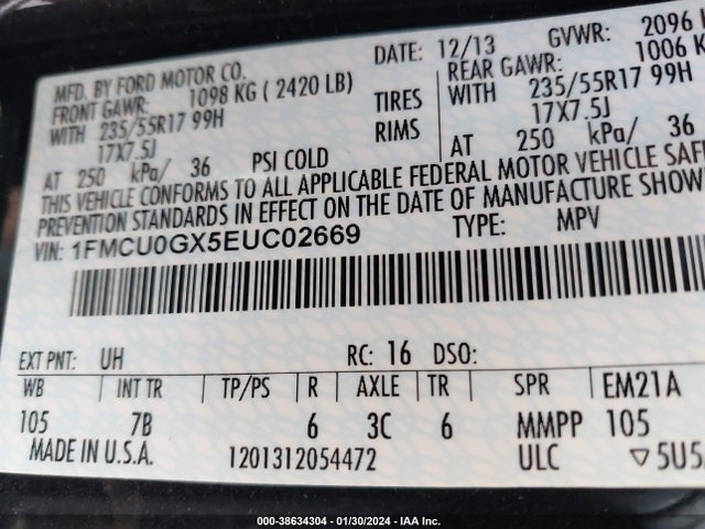 Ford ESCAPE SE 2014 1FMCU0GX5EUC02669 Image 9