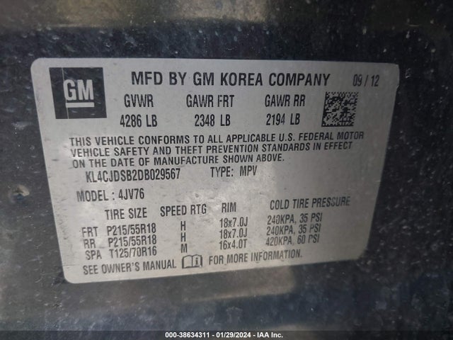 2013 BUICK ENCORE PREMIUM VIN: KL4CJDSB2DB029567