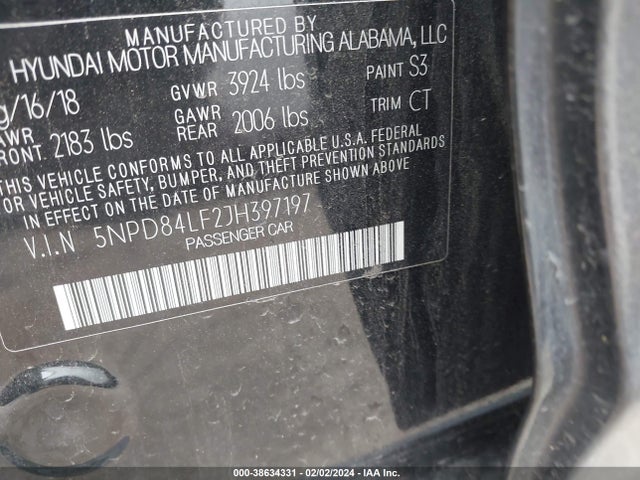 Hyundai ELANTRA SEL 2018 5NPD84LF2JH397197 Image 9