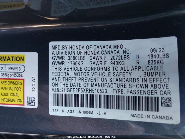 Honda Civic Sport 2024 2HGFE2F5XRH510523 Image 9