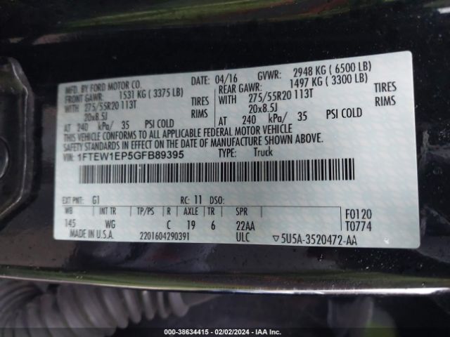 1FTEW1EP5GFB89395 Ford F-150 Xl