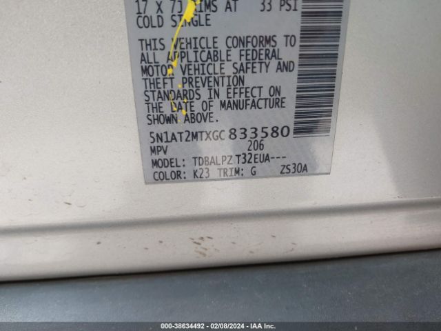 5N1AT2MTXGC833580 Nissan Rogue S/sl/sv