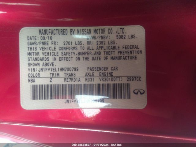 JN1FV7EL1HM700799 Infiniti Q60 3.0t Red Sport 400