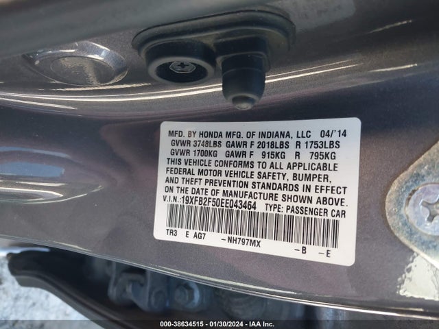 Honda Civic Lx 2014 19XFB2F50EE043464 Image 9