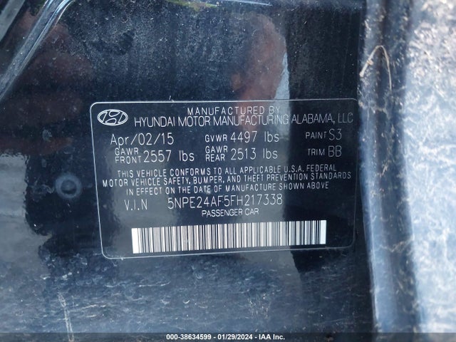 Hyundai SONATA SE 2015 5NPE24AF5FH217338 Image 9