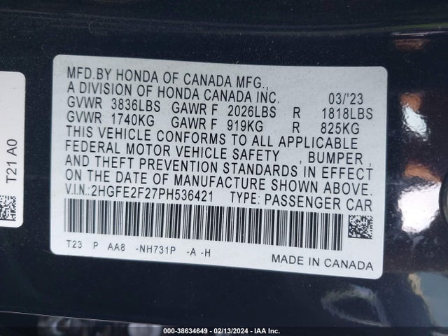 Honda Civic Lx 2023 2HGFE2F27PH536421 Image 9