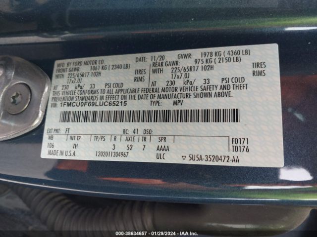 1FMCU0F69LUC65215 Ford ESCAPE S