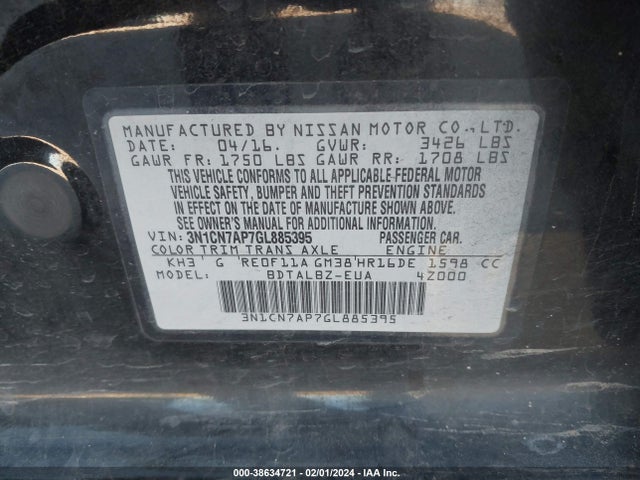 Nissan Versa 2016 3N1CN7AP7GL885395 Image 20