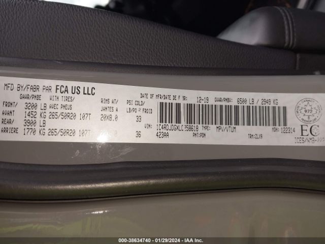 1C4RDJDGXLC258618 Dodge DURANGO GT