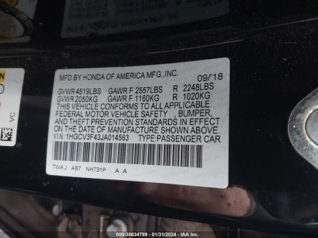 1HGCV3F43JA014563 Honda Accord Hybrid Ex