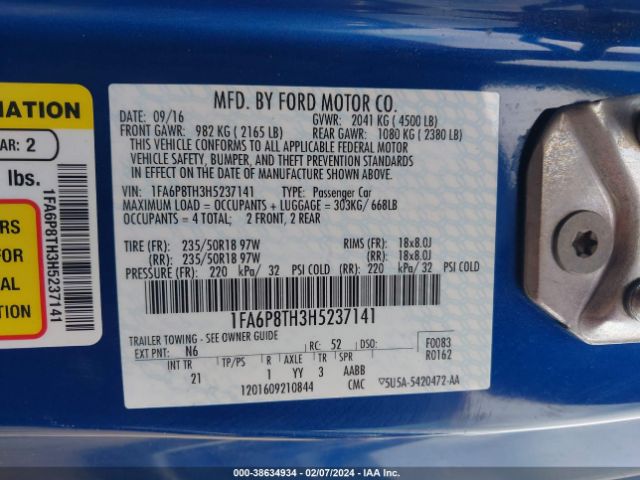 1FA6P8TH3H5237141 Ford Mustang Ecoboost