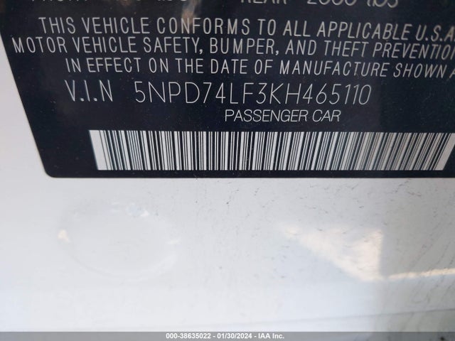 Hyundai ELANTRA SE 2019 5NPD74LF3KH465110 Image 9