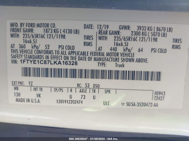 Ford Transit-150 Cargo Van 2020 1FTYE1C87LKA16328 Image 9