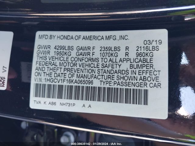 1HGCV1F16KA065096 Honda ACCORD LX
