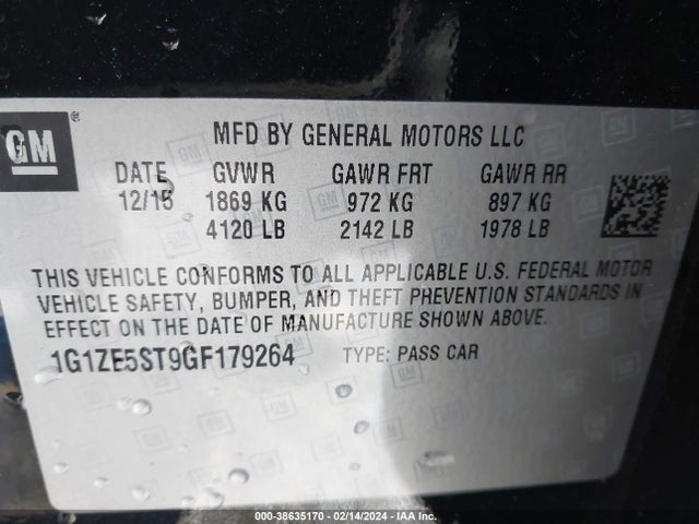 Chevrolet MALIBU 1LT 2016 1G1ZE5ST9GF179264 Image 9