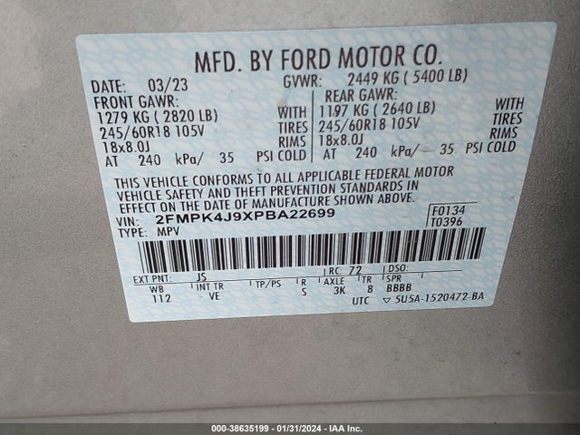2023 FORD EDGE SEL/ST-LINE VIN: 2FMPK4J9XPBA22699