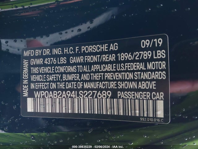 2020 PORSCHE 911 WP0AB2A94LS227689 Photo 8