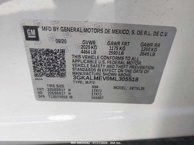 3GKALMEV0ML305518 GMC Terrain Fwd Sle