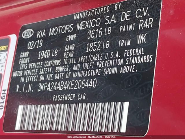 3KPA24AB4KE206440 KIA RIO S