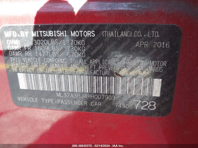 ML32A3HJ4HH007909 Mitsubishi MIRAGE ES