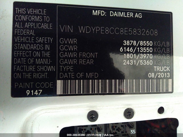 Freightliner Sprinter 2500 High  Roof 2014 WDYPE8CC8E5832608 Image 9