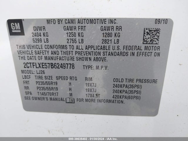 2011 GMC TERRAIN SLT-2 VIN: 2CTFLXE57B6249778